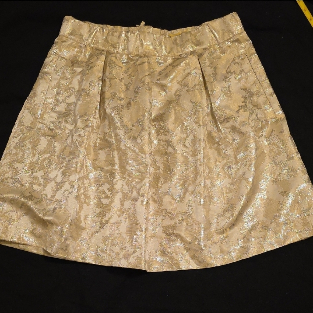 Anthropology Maeve Gold Mini A-Line Skirt Pleated Cocktail With Pockets